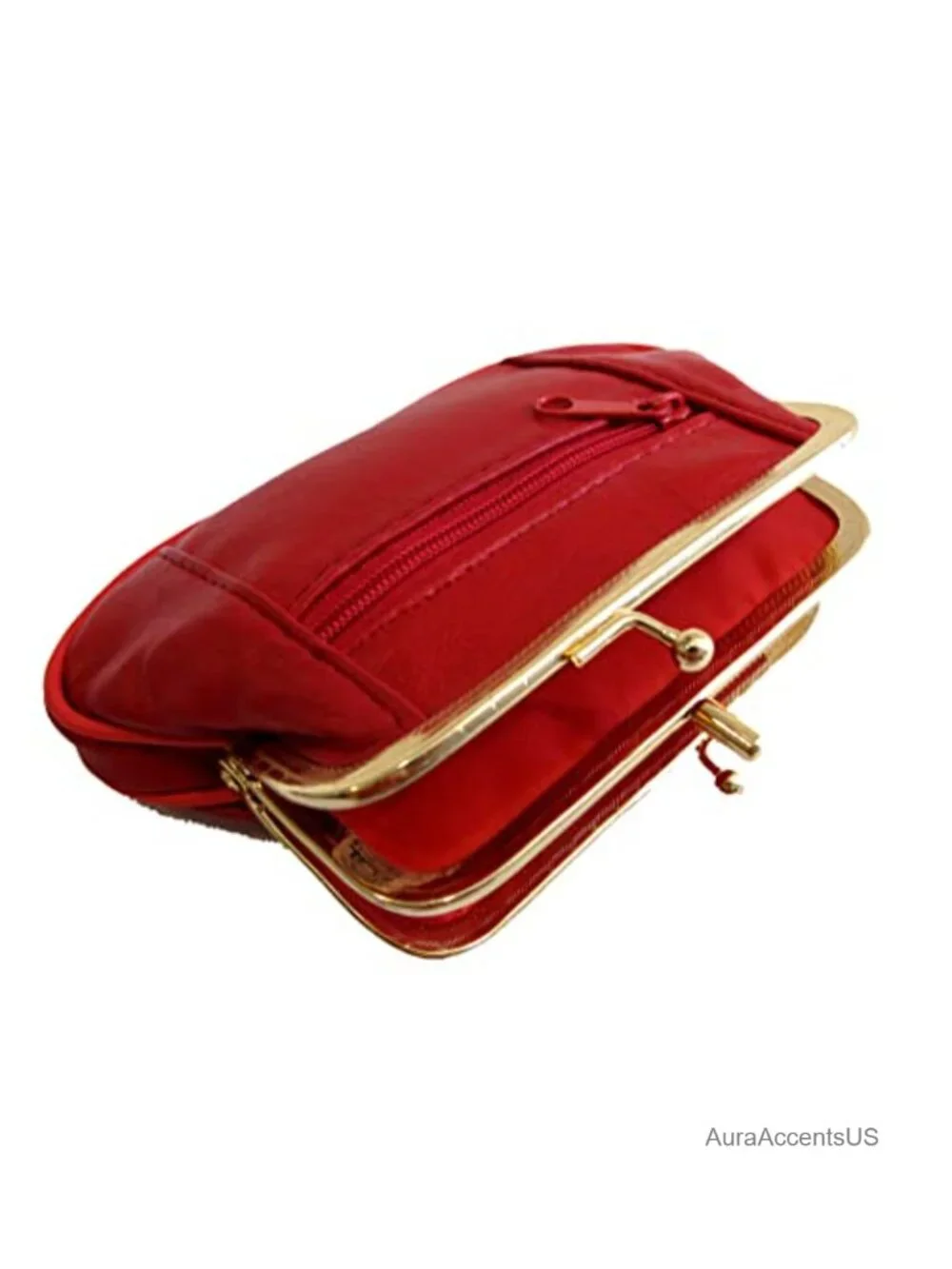 Genuine Leather Mini Wallet Frame Coin Purse with Zipper Closure